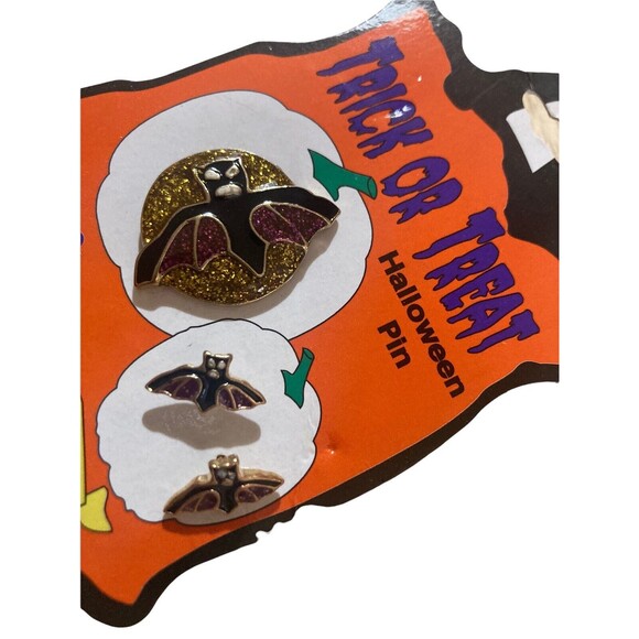 Vintage Halloween Black Bat Full Moon Enamel Brooch Pin & Matching Earrings New - Picture 1 of 5